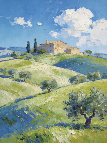 Heavy Texture Artwork, Tuscan Hills and Farmhouses, Hand Painted Canvas Wall Art, Original Wall Art Paintings, Small Oil Paintings-Paintingforhome