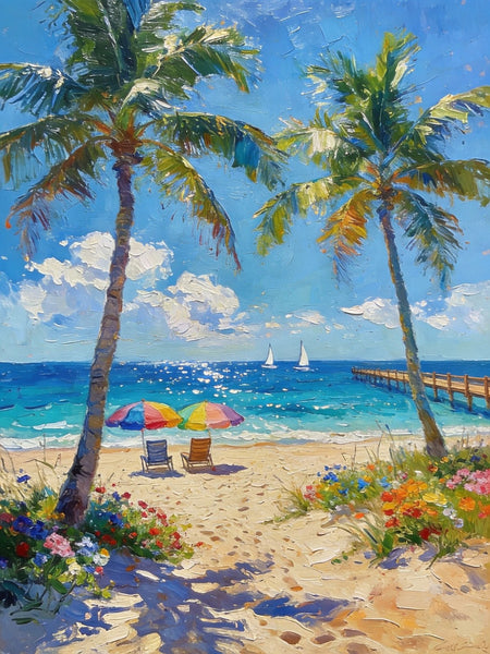 Original Landscape Paintings, Tropical Coastal Charm, Palm Tree Seashore Paintings, Canvas Paintings for Bedroom, Heavy Texture Artwork, Small Oil Paintings, Hand Painted Canvas Art-Paintingforhome