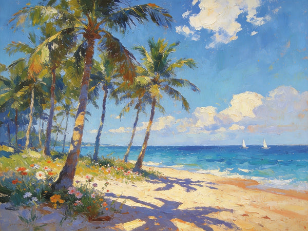 Hand Painted Canvas Art, Seaside Serenity, Seashore Palm Tree Paintings, Small Oil Paintings, Canvas Paintings for Living Room, Small Wall Art Paintings, Original Landscape Paintings-Paintingforhome