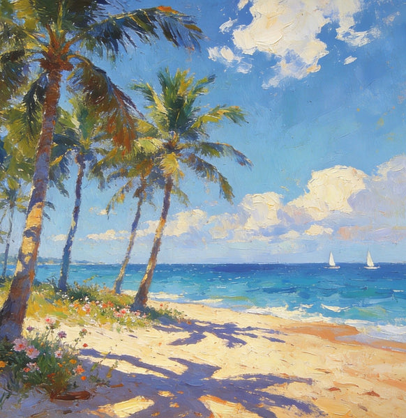 Hand Painted Canvas Art, Seaside Serenity, Seashore Palm Tree Paintings, Small Oil Paintings, Canvas Paintings for Living Room, Small Wall Art Paintings, Original Landscape Paintings-Paintingforhome