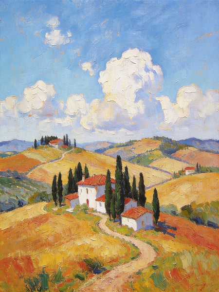 Landscape Oil Paintings, Tuscan Countryside Tranquility, Small Original Paintings, Canvas Paintings for Living Room, Hand Painted Canvas Art-Paintingforhome
