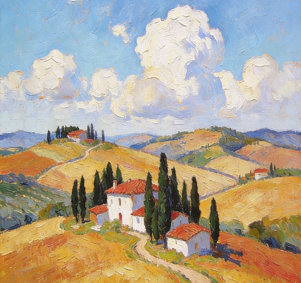 Landscape Oil Paintings, Tuscan Countryside Tranquility, Small Original Paintings, Canvas Paintings for Living Room, Hand Painted Canvas Art-Paintingforhome