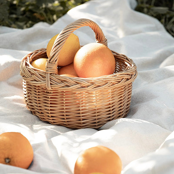 Small Kitchen Storage Baskets, Picnic Storage Basket with Handle, Hand-woven Wicker Storage Basket, Natural Fruit Basket, Willow Weaving Baskets for Vegetable-Paintingforhome