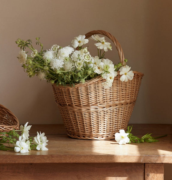 Willow Weaving Baskets with Handle, Large Picnic Food Basket with Handle, Natural Hand-woven Wicker Storage Basket, Natural Fruit Baskets, Kitchen Storage Baskets-Paintingforhome