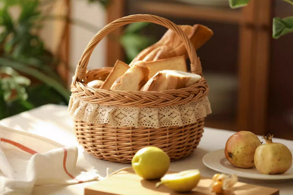 Storage Basket for Shelves, Picnic Storage Basket with Handle, Hand-woven Wicker Storage Basket, Natural Fruit Basket, Willow Weaving Baskets for Kitchen-Paintingforhome