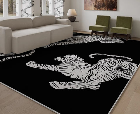 Tiger Black Contemporary Modern Rugs, Modern Rugs for Living Room, Abstract Contemporary Rugs Next to Bed, Modern Rugs for Dining Room-Paintingforhome