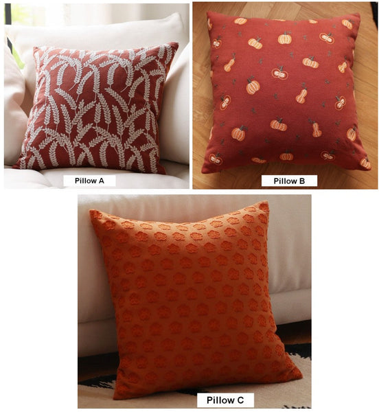 Decorative Pillows for Couch, Farmhouse Sofa Decorative Pillows, Wheat Stalk Pumpkin Decorative Throw Pillows, Embroider Cotton Pillow Covers-Paintingforhome