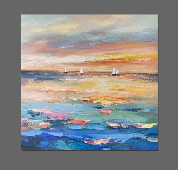 Abstract Landscape Wall Art for Bedroom, Sail Boat at Sea, Contemporary Modern Artwork, Large Modern Canvas Painting, Hand Painted Wall Art Painting-Paintingforhome