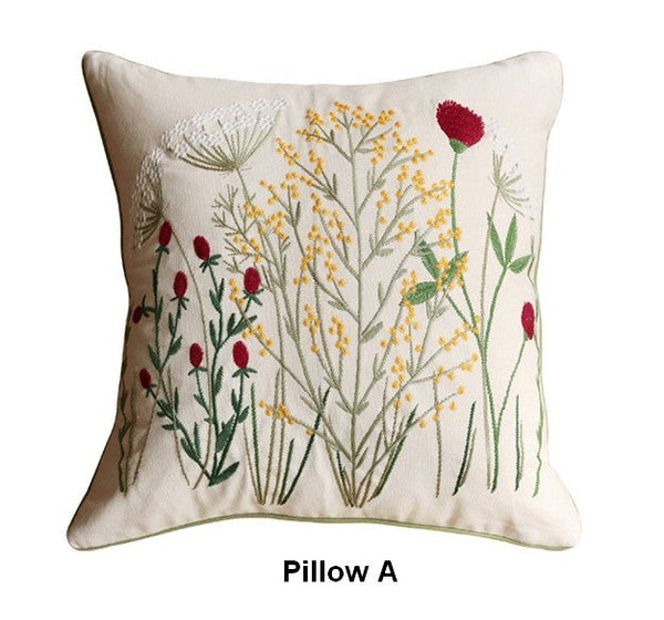 Decorative Pillows for Couch, Farmhouse Decorative Pillows for Sofa, Embroider Flower Cotton Pillow Covers, Spring Flower Decorative Pillows for Bedroom-Paintingforhome