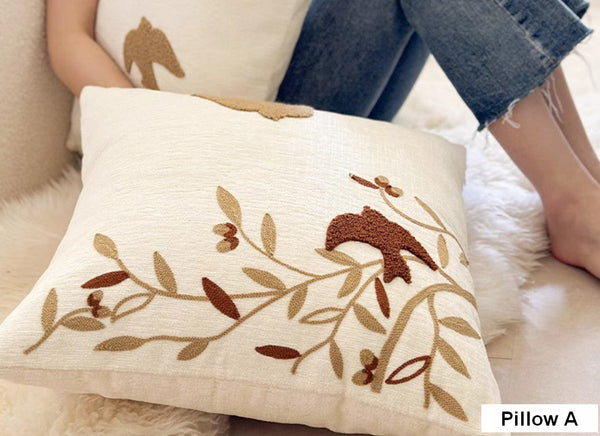 Square Decorative Pillow Covers, Decorative Pillows for Couch, Farmhouse Decorative Pillows for Sofa, Spring Swallow Decorative Pillows for Bedroom-Paintingforhome