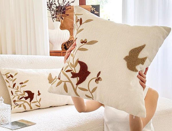 Square Decorative Pillow Covers, Decorative Pillows for Couch, Farmhouse Decorative Pillows for Sofa, Spring Swallow Decorative Pillows for Bedroom-Paintingforhome