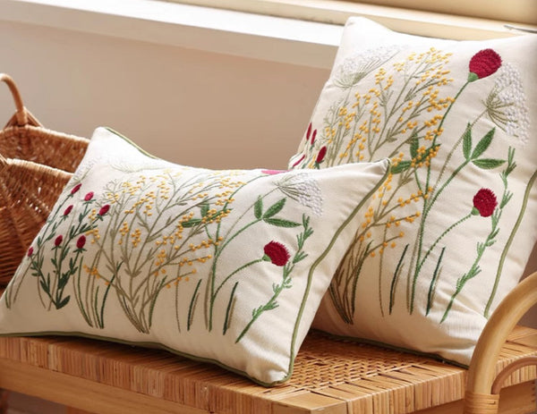 Decorative Pillows for Couch, Farmhouse Decorative Pillows for Sofa, Embroider Flower Cotton Pillow Covers, Spring Flower Decorative Pillows for Bedroom-Paintingforhome