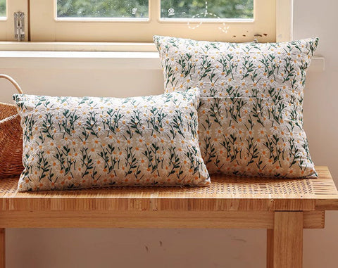 Decorative Pillows for Couch, Farmhouse Decorative Pillows for Sofa, Embroider Flower Cotton Pillow Covers, Spring Flower Decorative Pillows for Bedroom-Paintingforhome