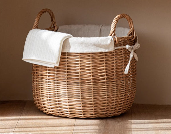 Large Round Storage Basket for Clothes, Natural Hand-woven Wicker Storage Basket for Clothes, Willow Weaving Baskets for Clothes, Extra Large Kitchen Storage Baskets-Paintingforhome