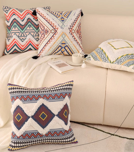 Oriental Decorative Throw Pillows for Living Room, Square Pillows for Couch, Geometric Modern Pillow Covers, Bohemian Decorative Sofa Pillows-Paintingforhome