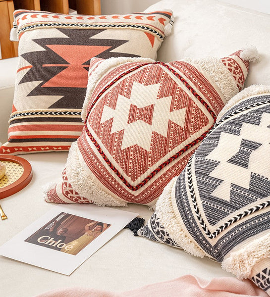 Bohemian Decorative Sofa Pillows, Geometric Modern Pillow Covers, Square Pillows for Couch, Oriental Decorative Throw Pillows for Living Room-Paintingforhome