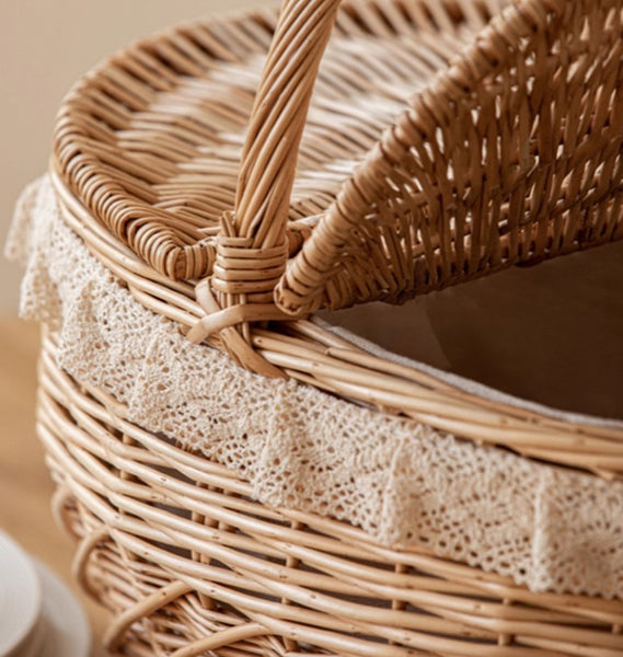 Extra Large Kitchen Storage Baskets, Picnic Storage Basket with Handle, Natural Hand-woven Wicker Storage Basket, Lovely Willow Weaving Baskets for Vegetable, Natural Fruit Storage Baskets-Paintingforhome
