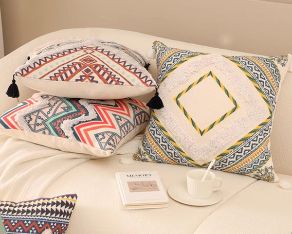 Oriental Decorative Throw Pillows for Living Room, Square Pillows for Couch, Geometric Modern Pillow Covers, Bohemian Decorative Sofa Pillows-Paintingforhome