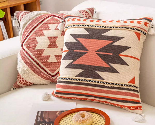 Bohemian Decorative Sofa Pillows, Geometric Modern Pillow Covers, Square Pillows for Couch, Oriental Decorative Throw Pillows for Living Room-Paintingforhome