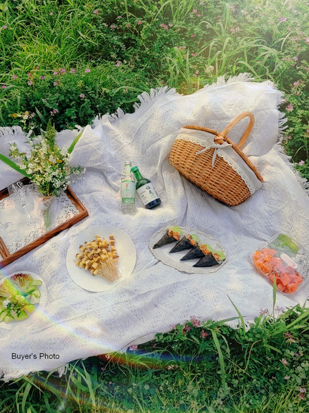 Picnic Storage Basket with Handle, Extra Large Kitchen Storage Baskets, Natural Hand-woven Wicker Storage Basket, Lovely Willow Weaving Baskets for Vegetable, Natural Fruit Storage Baskets-Paintingforhome