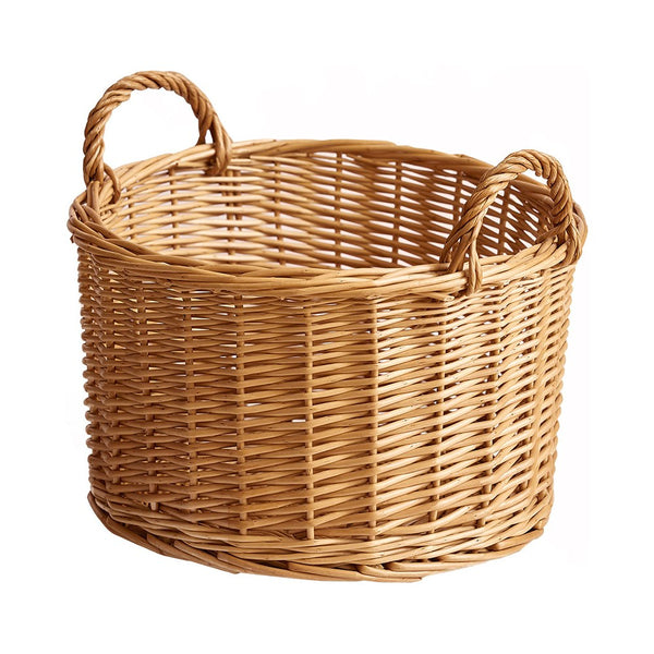 Small Picnic Fruit Basket with Handle, Kitchen Storage Baskets, Natural Hand-woven Wicker Round Storage Basket, Small Willow Weaving Baskets for Vegetable, Natural Fruit Storage Basket-Paintingforhome