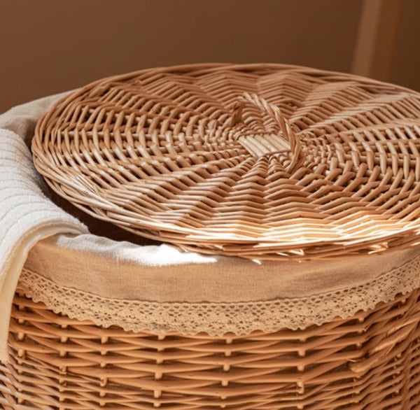 Hand-woven Wicker Storage Basket for Clothes, Large Round Storage Basket for Clothes, Willow Weaving Baskets for Clothes, Extra Large Kitchen Storage Baskets-Paintingforhome