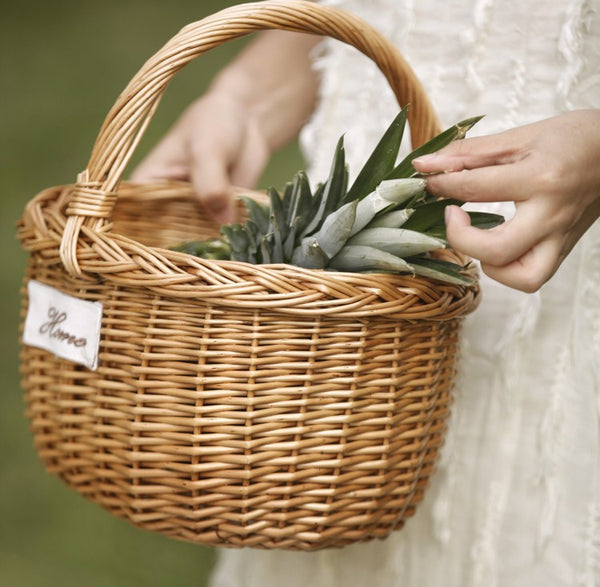 Hand-woven Wicker Storage Basket, Large Picnic Food Basket with Handle, Willow Weaving Baskets for Vegetable, Natural Fruit Basket, Kitchen Storage Baskets-Paintingforhome