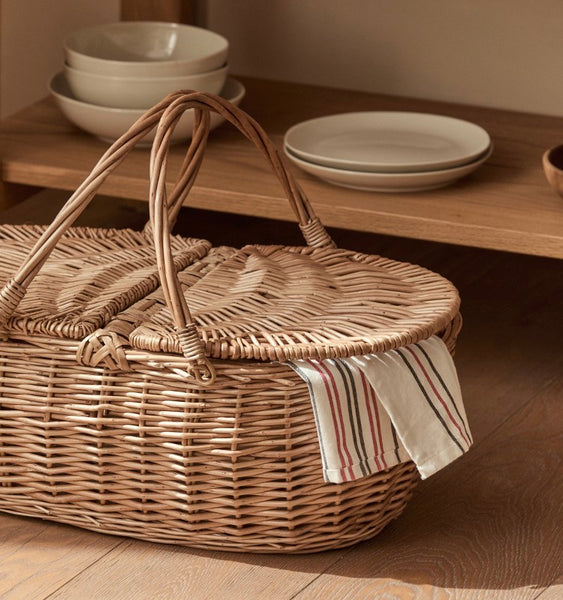Extra Large Picnic Food Basket with Handle, Kitchen Storage Baskets, Natural Hand-woven Wicker Storage Basket, Lovely Willow Weaving Baskets for Vegetable, Natural Fruit Basket-Paintingforhome
