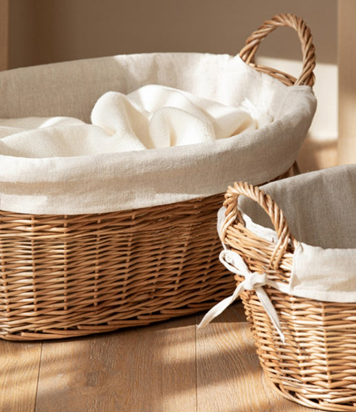 Large Kitchen Round Storage Baskets, Large Food Storage Basket with Handle, Natural Hand-woven Wicker Storage Basket for Clothes, Willow Weaving Baskets for Toys-Paintingforhome