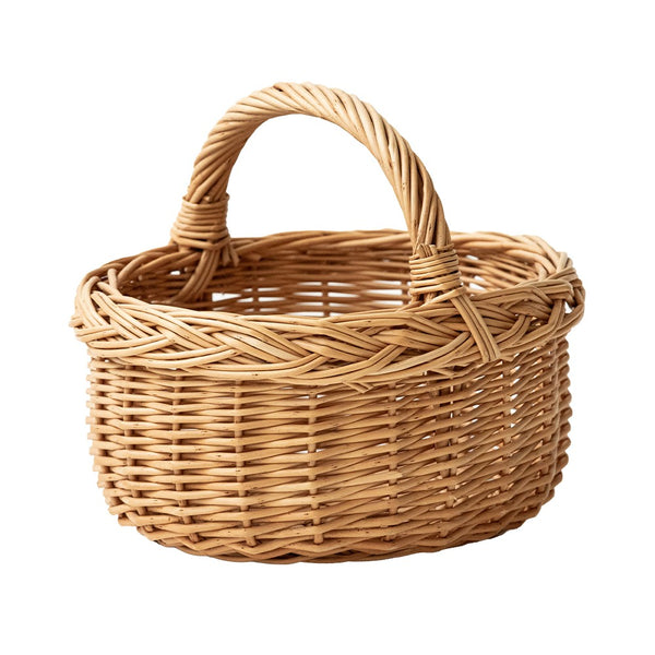 Small Kitchen Storage Baskets, Picnic Storage Basket with Handle, Hand-woven Wicker Storage Basket, Natural Fruit Basket, Willow Weaving Baskets for Vegetable-Paintingforhome