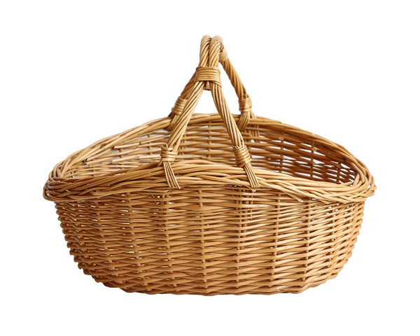 Large Kitchen Storage Baskets, Picnic Storage Basket with Handle, Hand-woven Wicker Storage Basket, Willow Weaving Baskets for Vegetable, Natural Fruit Basket-Paintingforhome