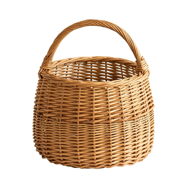 Storage Basket for Kitchen, Picnic Storage Basket with Handle, Hand-woven Wicker Storage Basket, Natural Fruit Basket, Willow Weaving Baskets for Vegetable-Paintingforhome