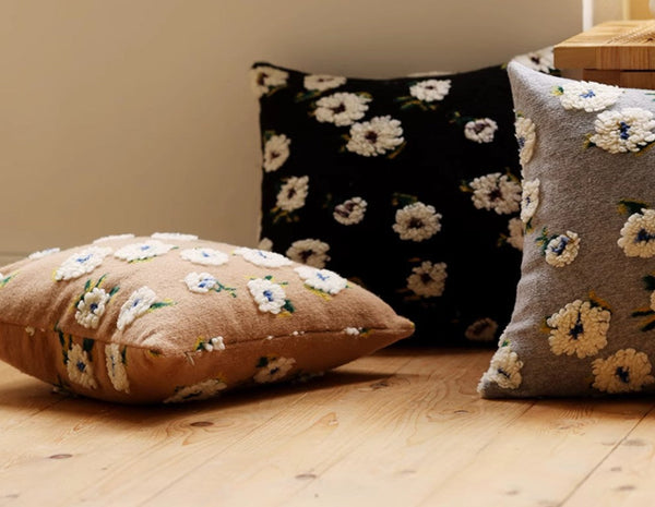 Square Modern Throw Pillows for Couch, Contemporary Modern Sofa Pillows, Flower Decorative Pillow Covers, Decorative Pillows for Bedroom-Paintingforhome