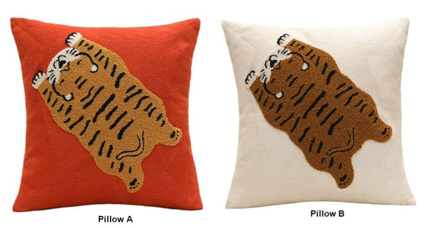 Contemporary Modern Sofa Pillow Covers, Square Modern Throw Pillows for Couch, Lovely Tiger Decorative Pillows for Children's Room, Decorative Pillows for Bedroom-Paintingforhome