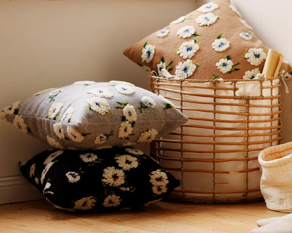 Square Modern Throw Pillows for Couch, Contemporary Modern Sofa Pillows, Flower Decorative Pillow Covers, Decorative Pillows for Bedroom-Paintingforhome