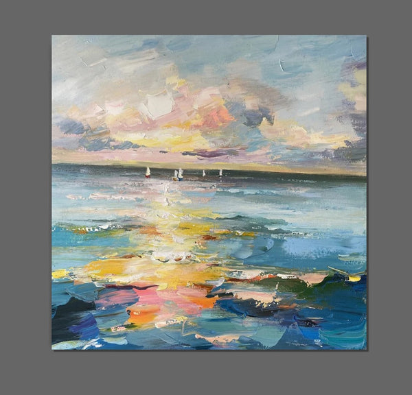 Sail Boat at Sea, Contemporary Modern Artwork, Abstract Landscape Wall Art for Bedroom, Large Modern Canvas Painting, Hand Painted Wall Art Painting-Paintingforhome