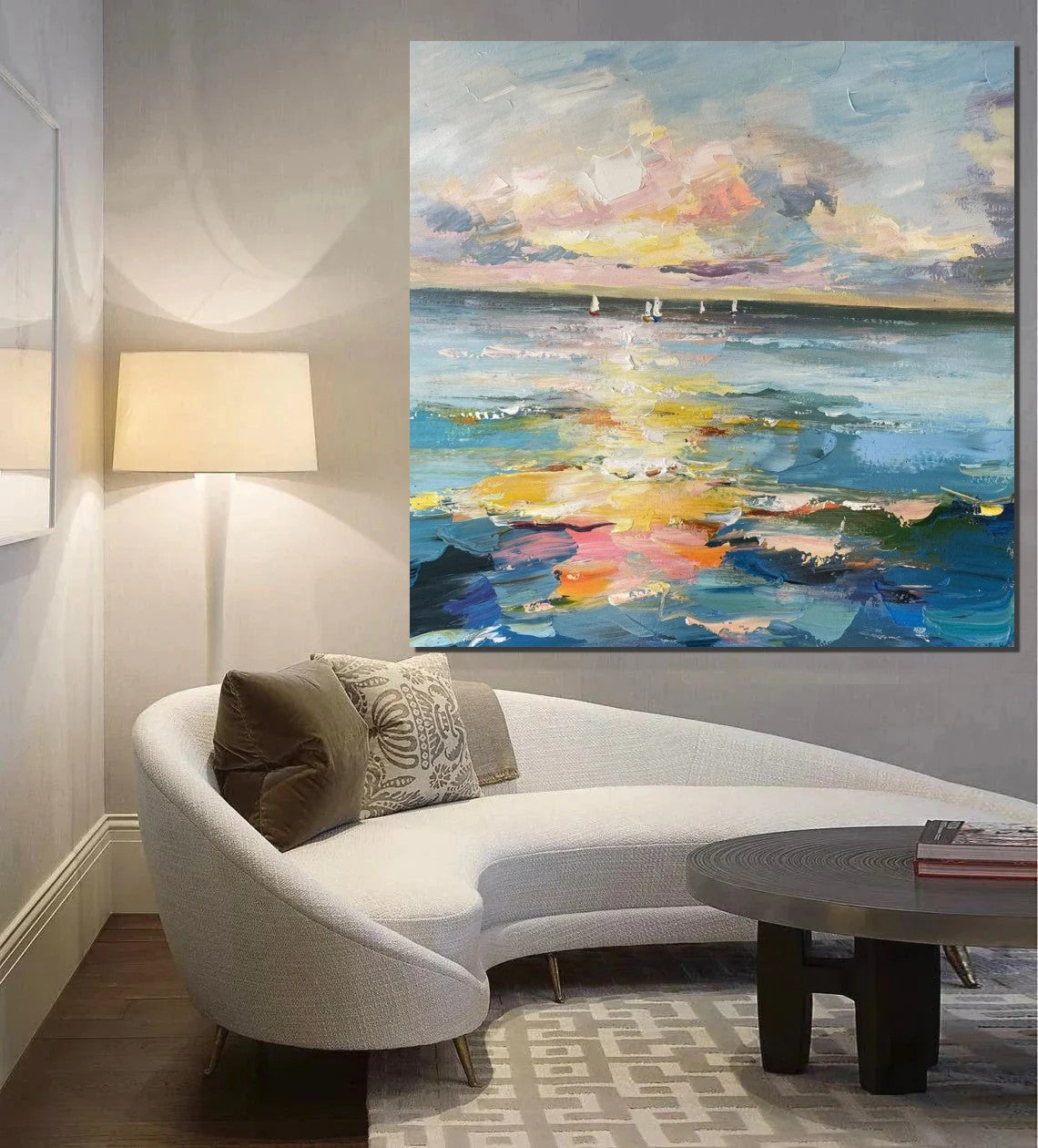 Sail Boat at Sea, Contemporary Modern Artwork, Abstract Landscape Wall Art for Bedroom, Large Modern Canvas Painting, Hand Painted Wall Art Painting-Paintingforhome