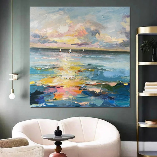 Sail Boat at Sea, Contemporary Modern Artwork, Abstract Landscape Wall Art for Bedroom, Large Modern Canvas Painting, Hand Painted Wall Art Painting-Paintingforhome