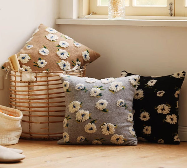 Square Modern Throw Pillows for Couch, Contemporary Modern Sofa Pillows, Flower Decorative Pillow Covers, Decorative Pillows for Bedroom-Paintingforhome