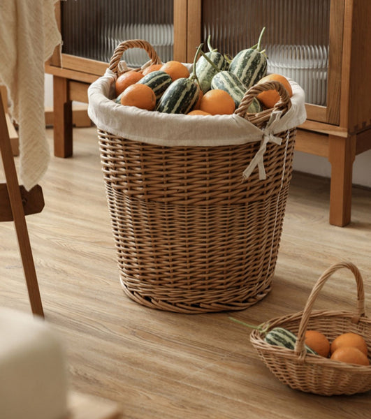 Large Food Storage Basket with Handle, Natural Hand-woven Wicker Storage Basket for Clothes, Willow Weaving Baskets for Clothes, Extra Large Kitchen Storage Baskets-Paintingforhome
