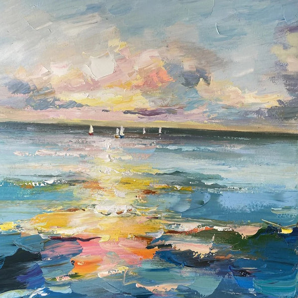 Sail Boat at Sea, Contemporary Modern Artwork, Abstract Landscape Wall Art for Bedroom, Large Modern Canvas Painting, Hand Painted Wall Art Painting-Paintingforhome