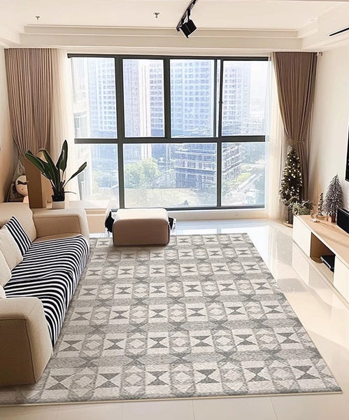 Modern Floor Rugs for Bedroom, Extra Large Geometric Modern Rugs for Office, Large Gray Floor Rugs for Living Room, Dining Room Floor Rug-Paintingforhome
