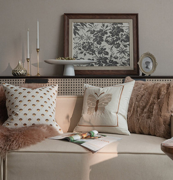 Modern Decorative Pillows for Bedroom, Decorative Pillow Arrangement Ideas for Couch, Embroidered Butterfly Pillow Covers, Large Decorative Throw Pillows for Living Room-Paintingforhome