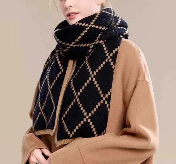 Elegant Wool Scarves, Black Brown Warm Winter Scarf, Winter Wool Scarf, Soft Cashmere Scarf for Women, Cold Weather Scarf, Fashion Scarf, Christmas Gifts for Her, Holiday Scarf-Paintingforhome
