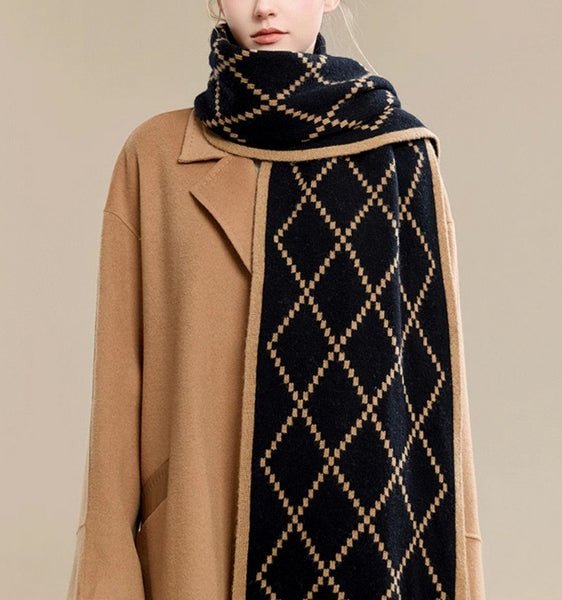 Elegant Wool Scarves, Black Brown Warm Winter Scarf, Winter Wool Scarf, Soft Cashmere Scarf for Women, Cold Weather Scarf, Fashion Scarf, Christmas Gifts for Her, Holiday Scarf-Paintingforhome