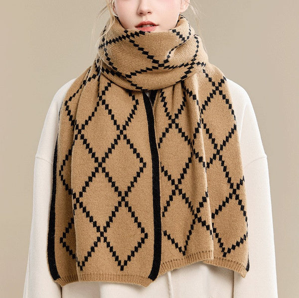 Elegant Wool Scarves, Black Brown Warm Winter Scarf, Winter Wool Scarf, Soft Cashmere Scarf for Women, Cold Weather Scarf, Fashion Scarf, Christmas Gifts for Her, Holiday Scarf-Paintingforhome