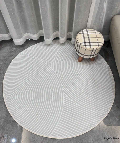 Abstract Contemporary Round Rugs for Dining Room, Geometric Modern Rug Ideas for Living Room, Soft Modern Rugs for Dining Room, Circular Modern Rugs for Bathroom-Paintingforhome
