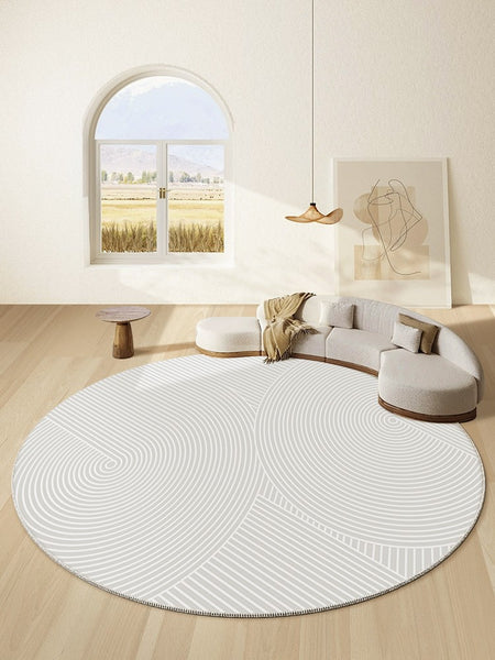 Abstract Contemporary Round Rugs for Dining Room, Geometric Modern Rug Ideas for Living Room, Soft Modern Rugs for Dining Room, Circular Modern Rugs for Bathroom-Paintingforhome