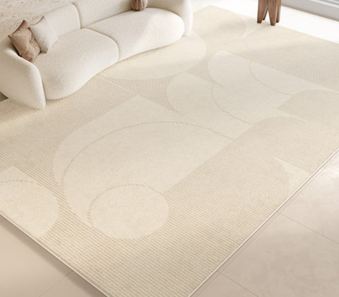 Abstract Contemporary Rugs for Bedroom, Modern Cream Color Rugs for Living Room, Modern Rugs under Sofa, Dining Room Floor Rugs, Modern Rugs for Office-Paintingforhome