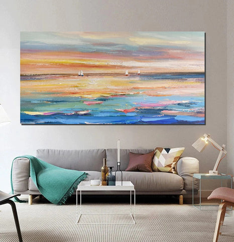Acrylic Painting on Canvas, Modern Acrylic Canvas Painting, Oversized Canvas Painting for Sale, Simple Painting Ideas for Dining Room, Sail Boat Paintings-Paintingforhome